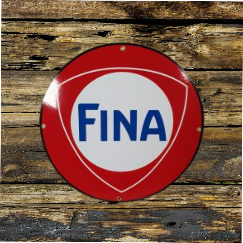 plaque émaillée vintage logo huile Fina Ø30 cm