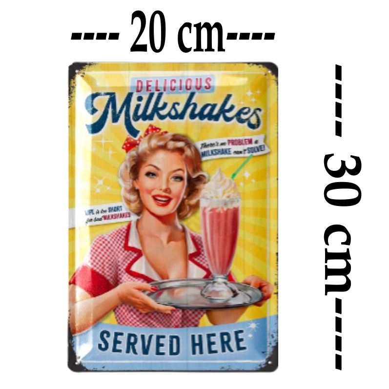 plaque déco delicious milkshakes served here 20x30cm
