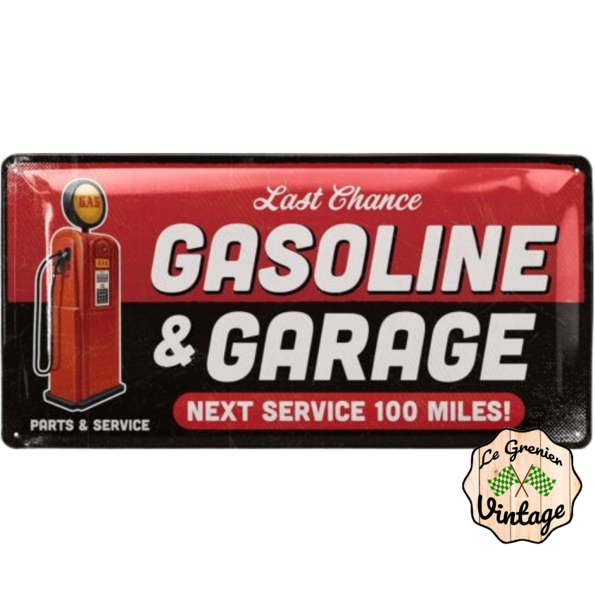 plaque déco américaine gasoline &amp; garage 34x17 cm