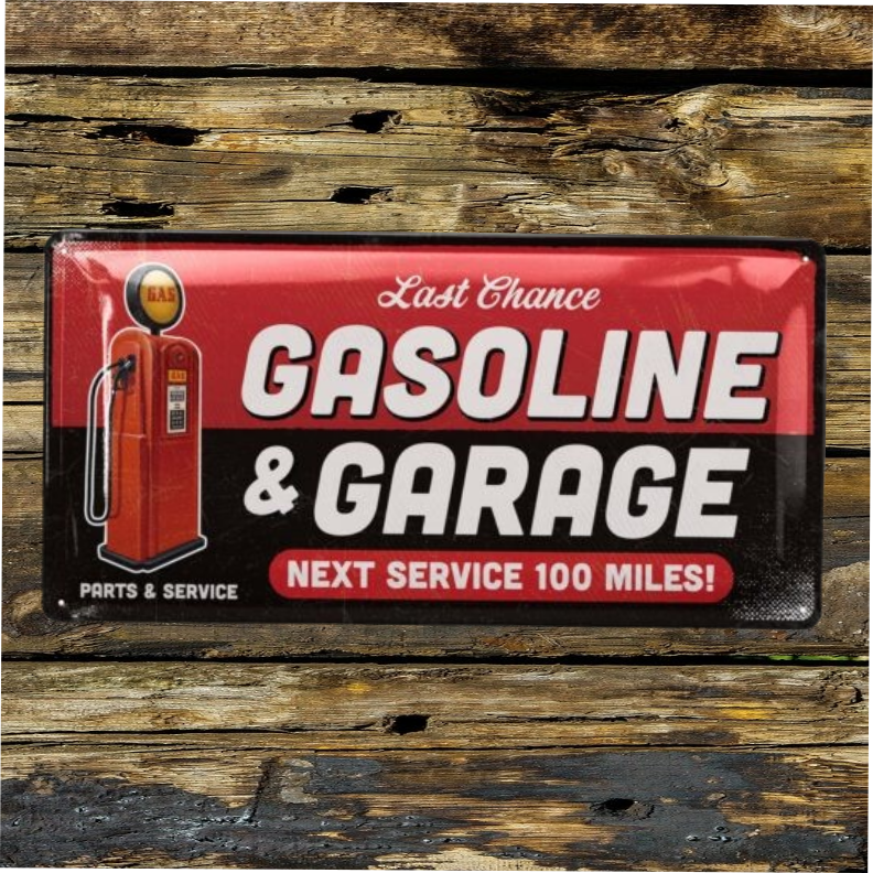 plaque vintage déco gasoline &amp; garage 34x17 cm