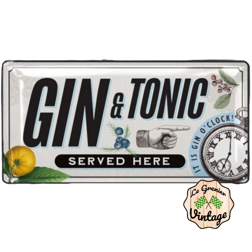 plaque déco gin tonic served here 34x17 cm