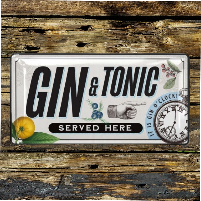 plaque vintage gin tonic served here 34x17 cm