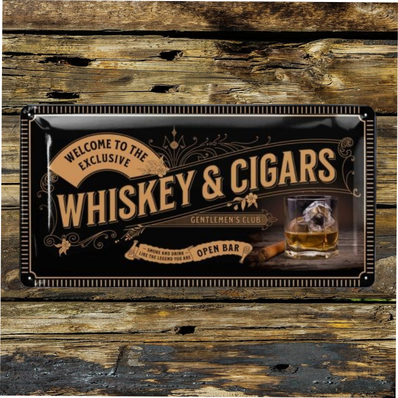 plaque vintage whisky &amp; cigars 34x17 cm