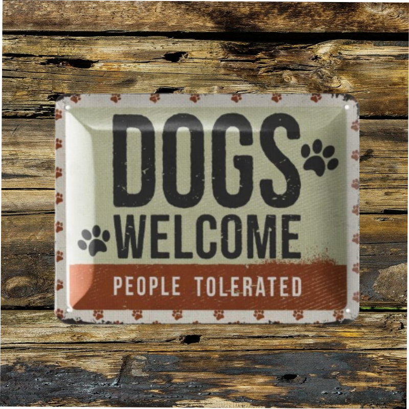 plaque vintage dogs welcome people tolerated 15x20 cm