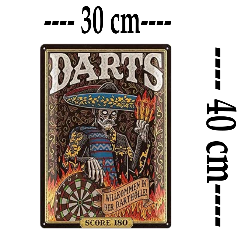 plaque tôle relief Darts player 30x40cm