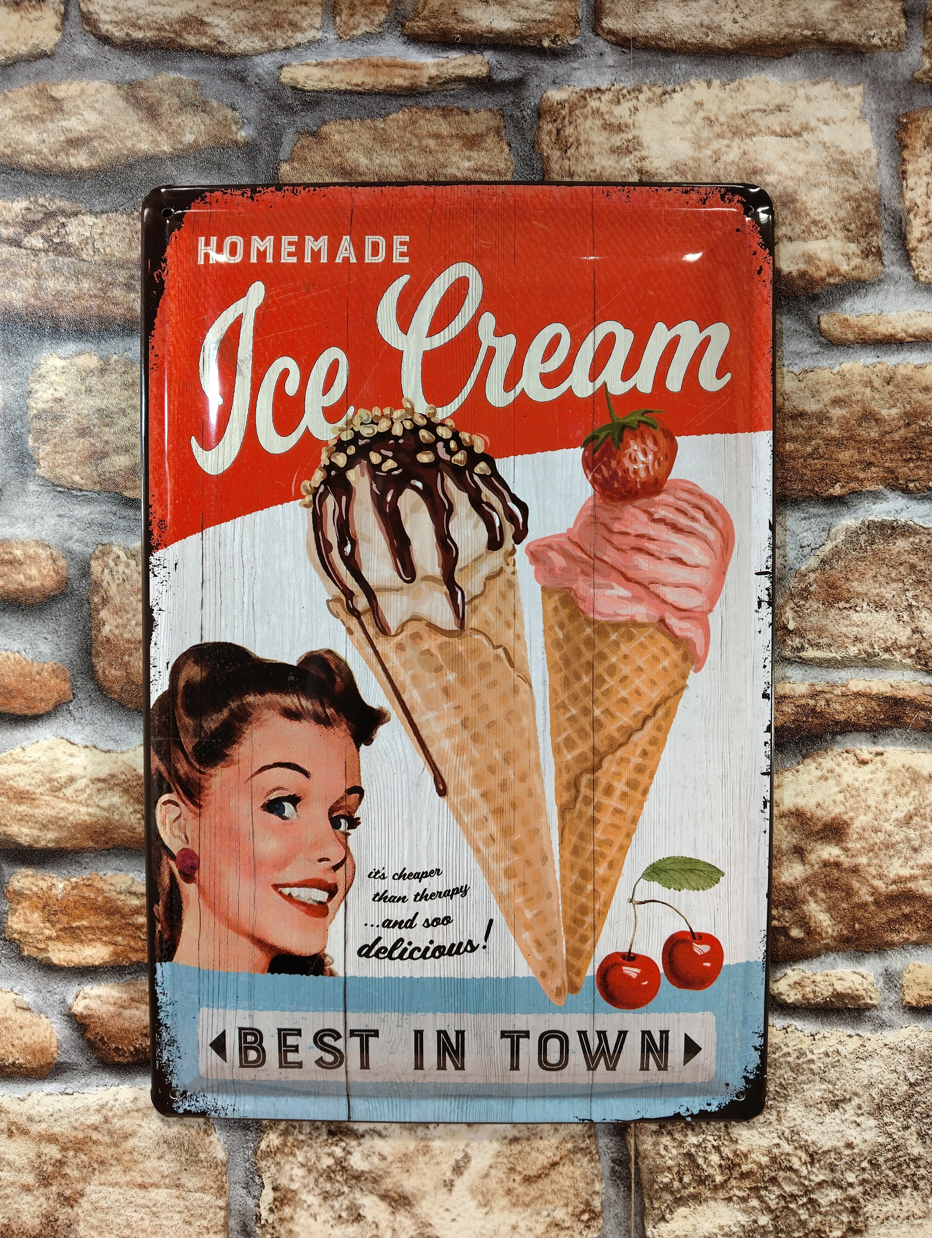 plaque métal déco pin-up ice cream vintage