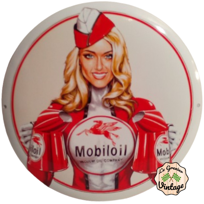 Plaque émaillée Mobiloil pin-up