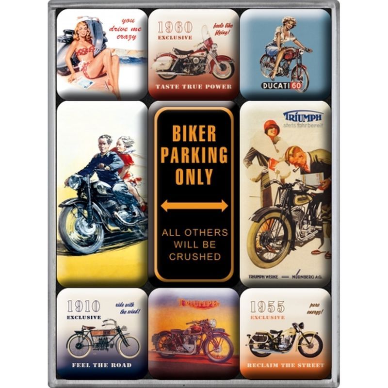 Lot de 9 magnets Bikers