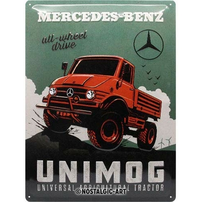 Plaque métal Mercedes Unimog vintage 30 x 40