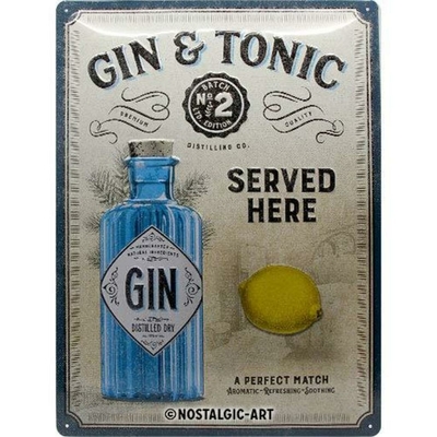 Plaque métal vintage gin tonic 30 x 40
