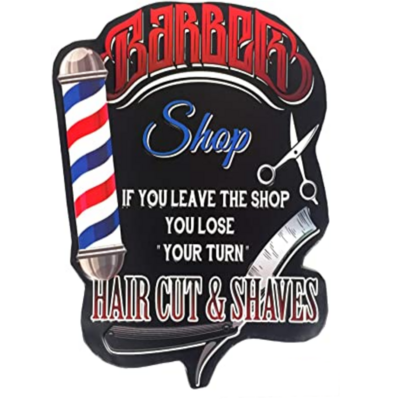 plaque métal barber shop 39x31