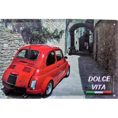 Plaque métal Fiat 500 Dolce vita 30x20