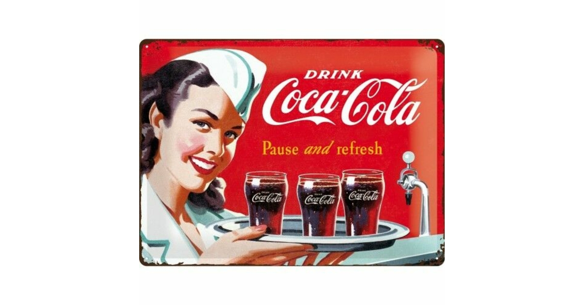 Plaque Publicitaire Coca-Cola Ancienne – Tôle Émaillée – Buvez Coca Cola – Déco Bar