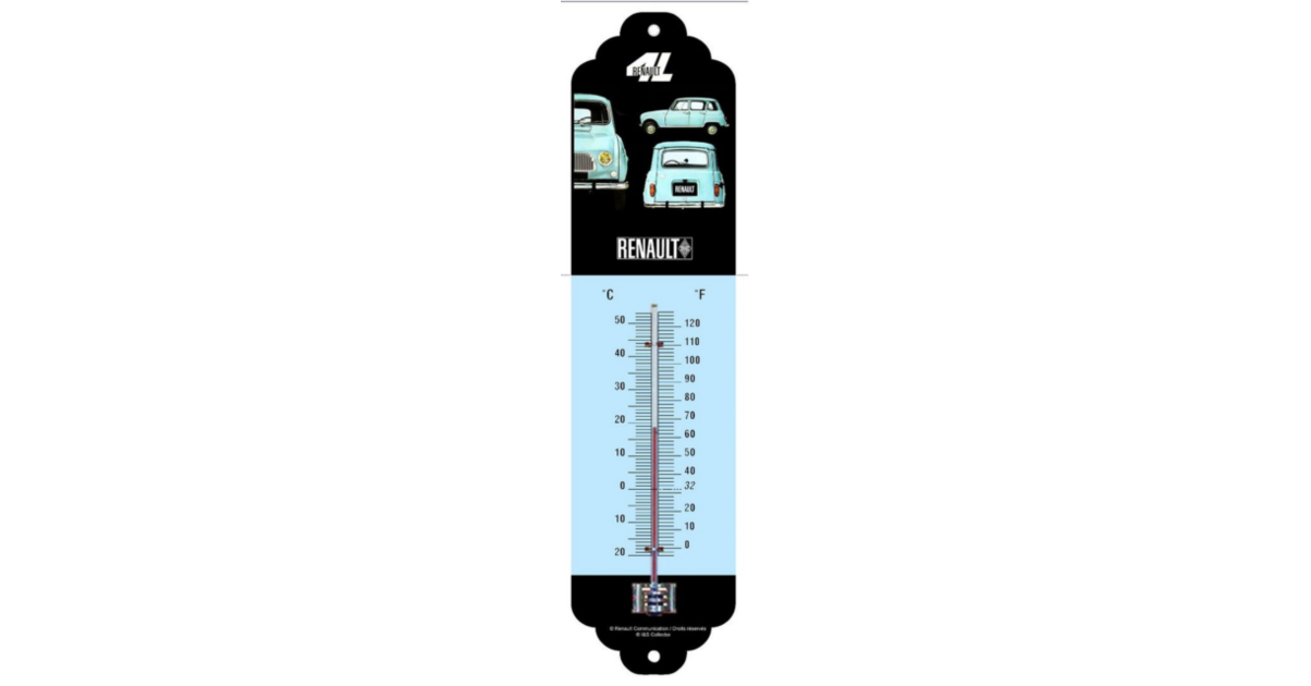 Thermomètre émaillé Bombé 30cm Publicitaire RENAULT 4L - Décoration Métal