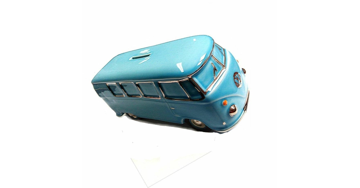 Tirelire Combi Van WW Vintage en Bois Blanc Cérusé Idée Cadeau - 6699