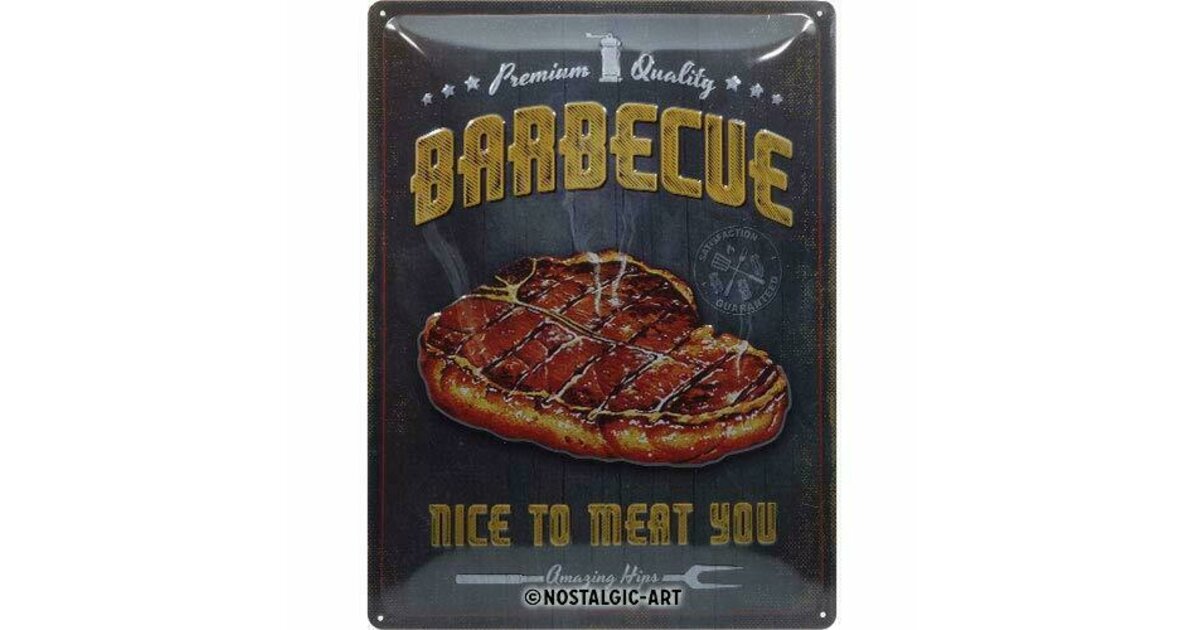 Plaque Métal Vintage Barbecue 'Nice To Meat You' - Idée Cadeau Parfaite Pour Amateurs De Grillades, Décoration Rétro Murale 30x40 Cm