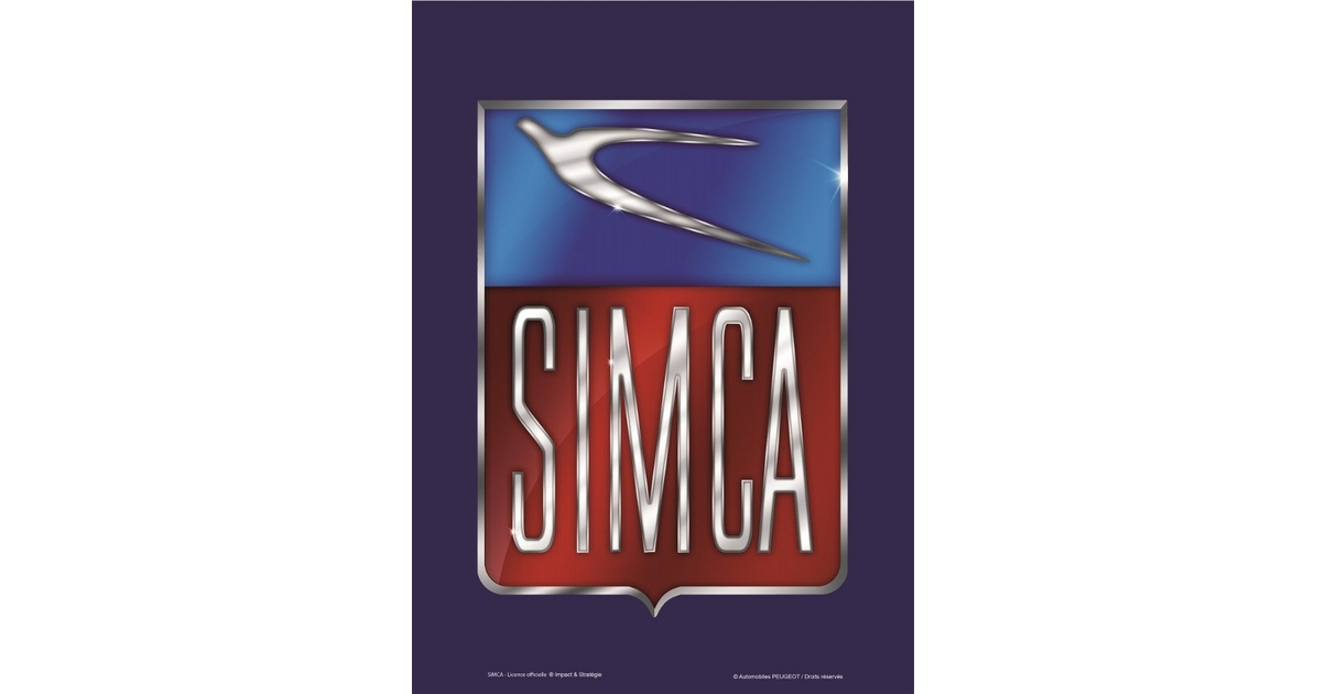 Plaque publicitaire émaillée - Simca - Blason - Noir - Rouge et Bleu