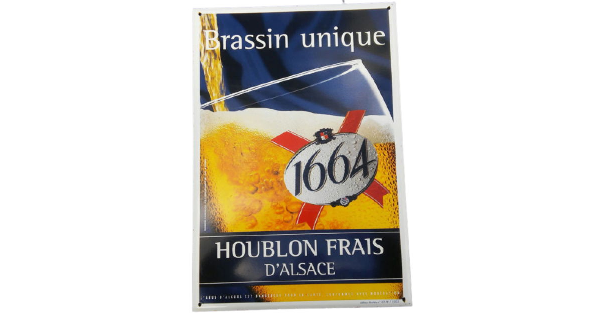 Plaque Publicitaire Ancienne En Tôle - Bière Kronenbourg 1664 - Déco Bar Métal