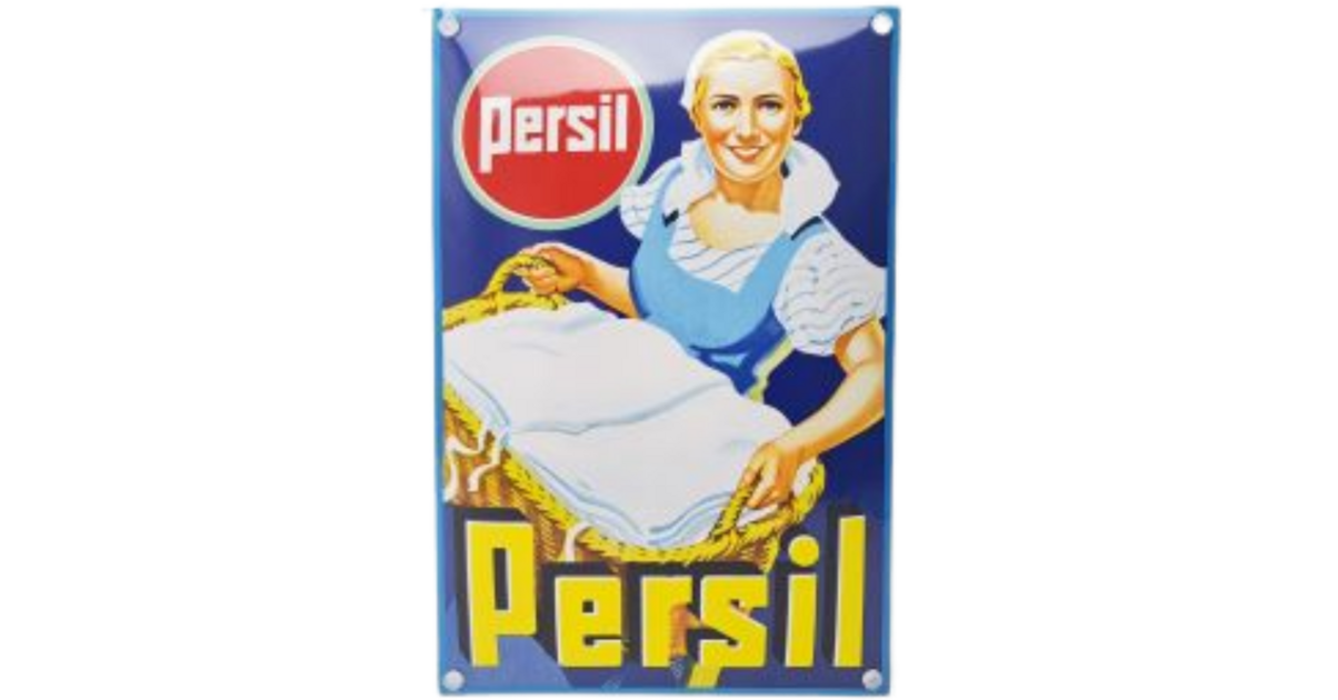 Plaque Métal Publicitaire Bombée PERSIL LESSIVE – 20x30cm, émaillée, Neuve