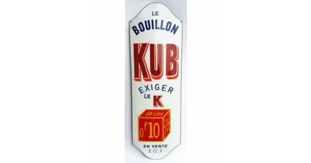 Plaque Émaillée Publicitaire Originale Bouillon KUB 1/2 Litr Paris 75001