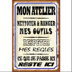 plaque métal règles de mon atelier 20x30