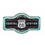 plaque métal néon route 66 station