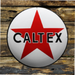 plaque émaillée vintage Caltex logo ronde