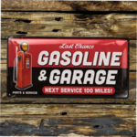 plaque vintage déco gasoline & garage 34x17 cm