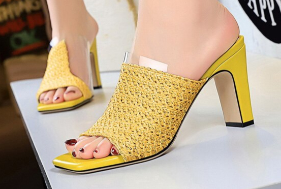 Femmes-8-5-cm-talons-hauts-sandales-bleu-rose-jaune-d-contract-Lady-chaussures-d-t