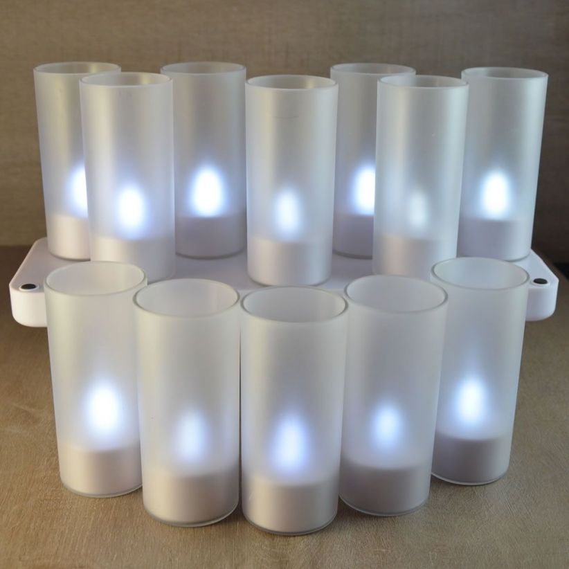 Bougies led rechargeables BLANCHES-Plateau de 12-Deco Lumineuse