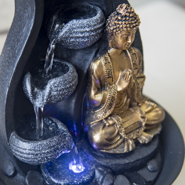 Mur d'eau fontaine XL avec bouddha meditation et eclairage led