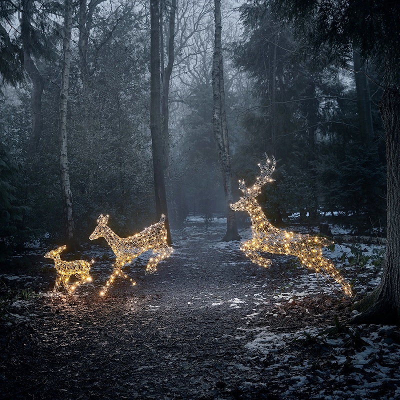 Famille de rennes de Noël de 6 pièces avec lumières LED blanc