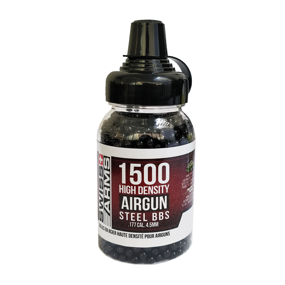 Biberon de 1 500 billes BB noires en acier de 4.5 mm Swiss Arms