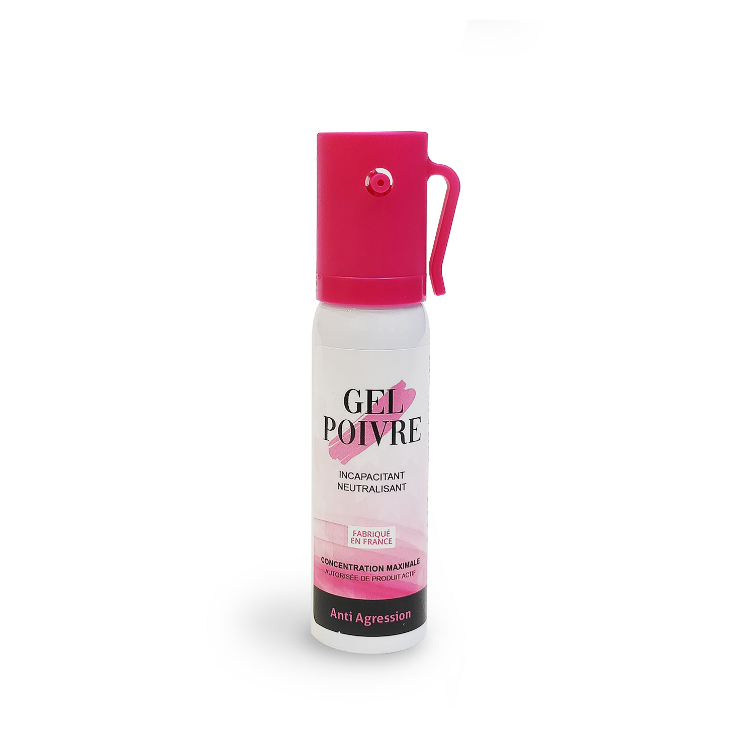 Bombe lacrymogène de 25 ml au gel poivre, capuchon rose à clip