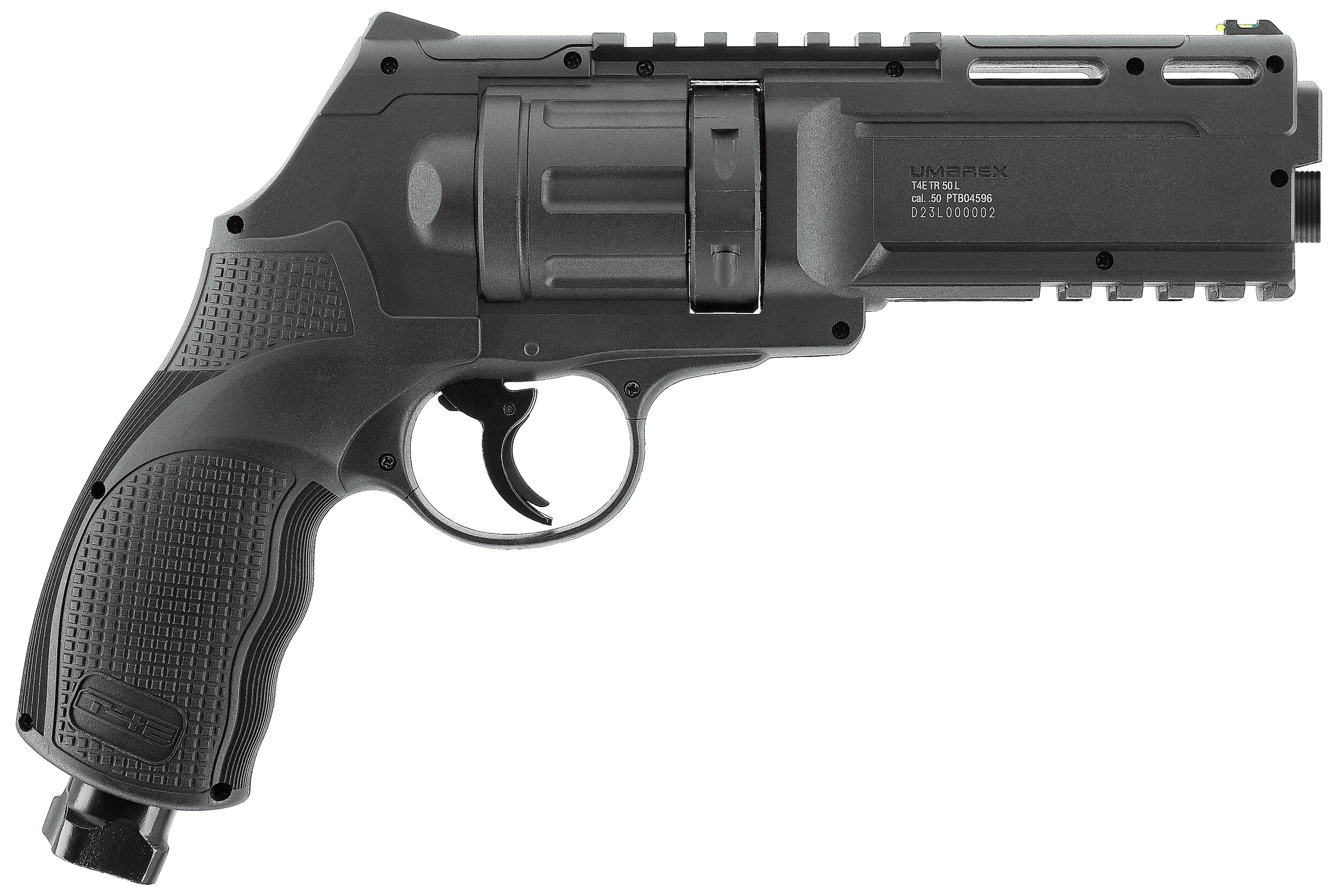 Revolver Umarex T4E TR 50 L vu du côté droit, marquage cal. .50, rails sur et sous le canon