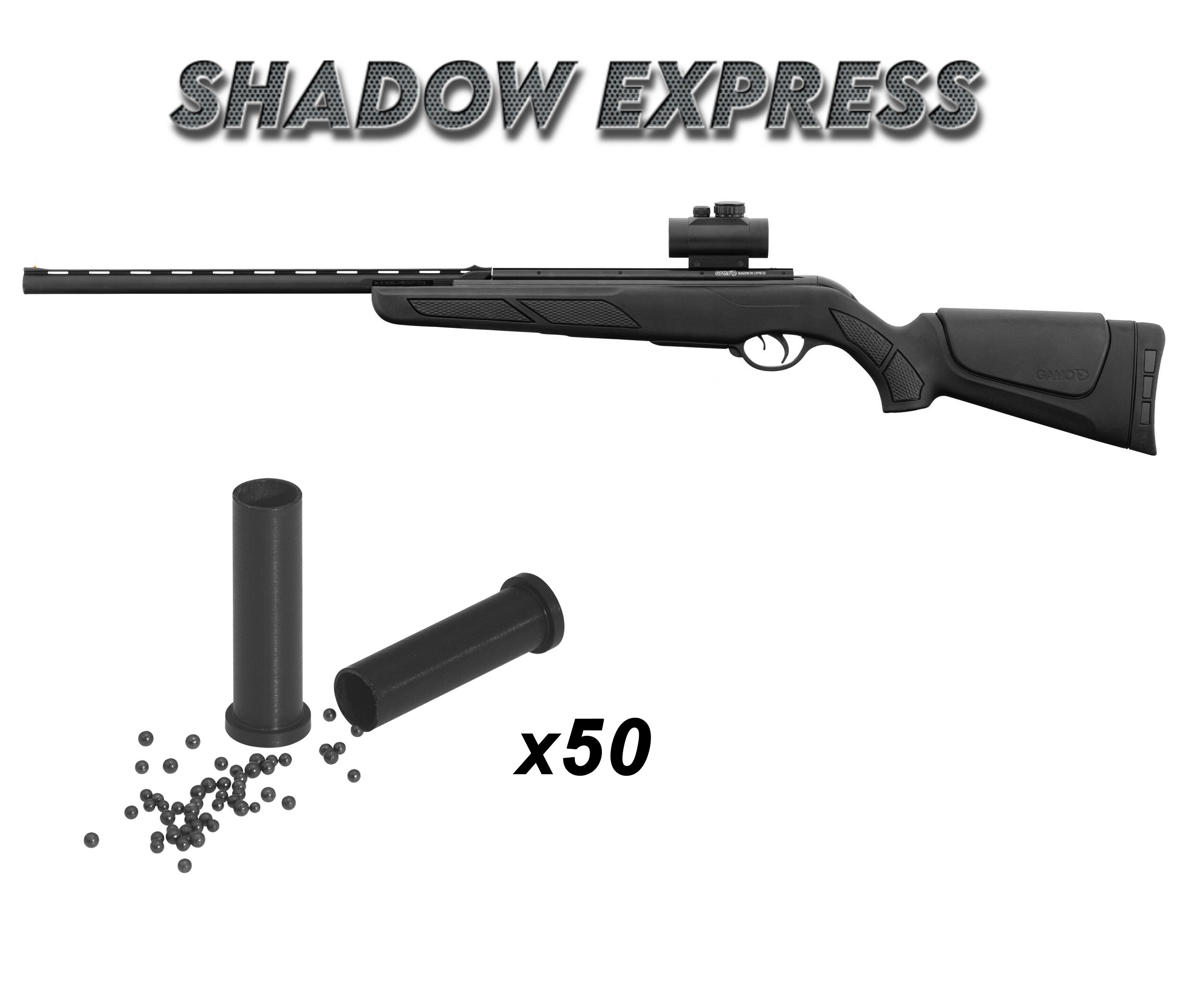Pack Shadow Express : carabine Gamo noire équipée d’un viseur point rouge et cartouches Viper, mention x50