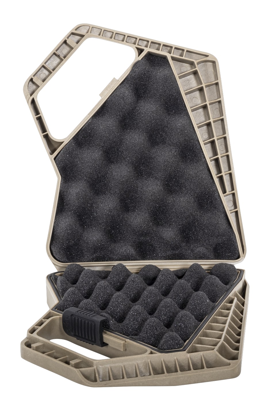 Mallette beige de la BM8 ouverte, garnie de mousse alvéolée noire