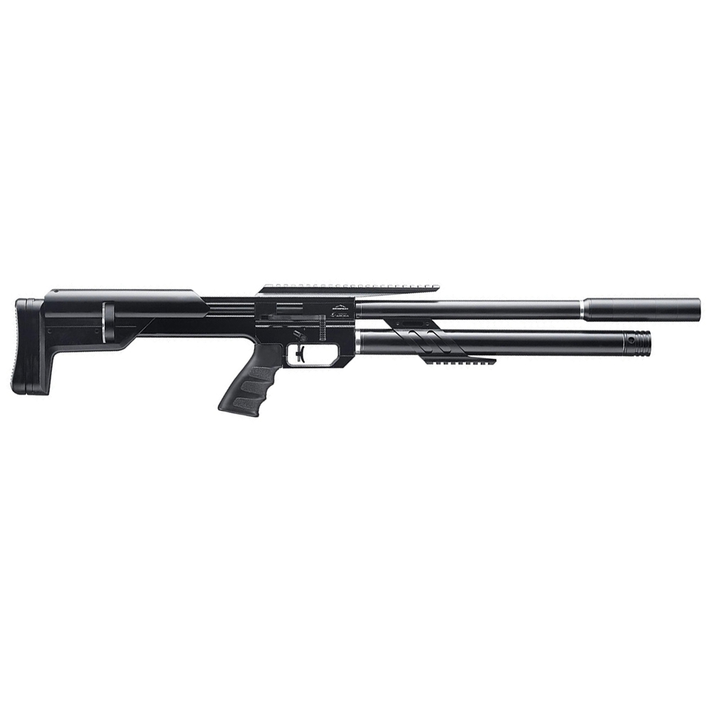 Carabine PCP Snowpeak M60 noire vue du côté droit, réservoir sous le canon et rail supérieur