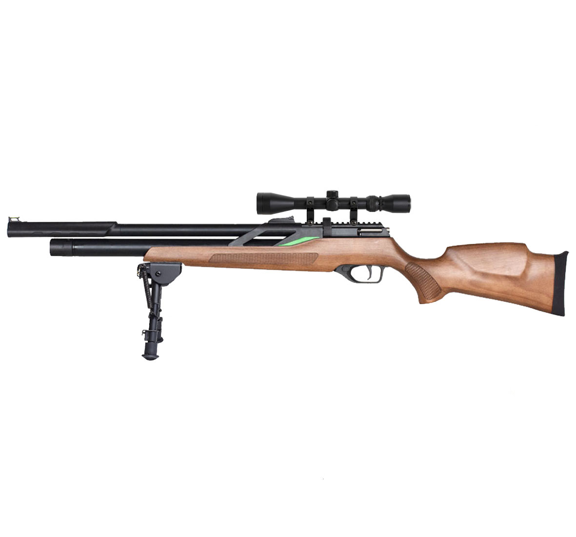 Carabine Snowpeak T-Rex bois équipée de la lunette 3-9x40 et du bipied
