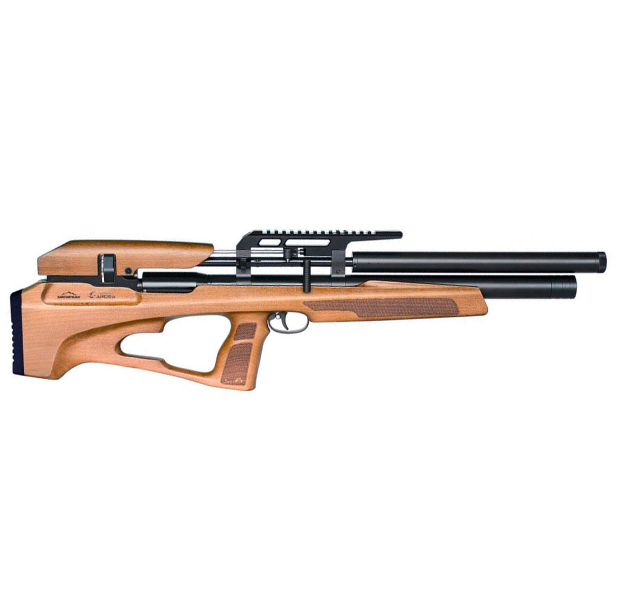 Carabine PCP Snowpeak P35X seule, de profil, crosse en bois clair et canon noir