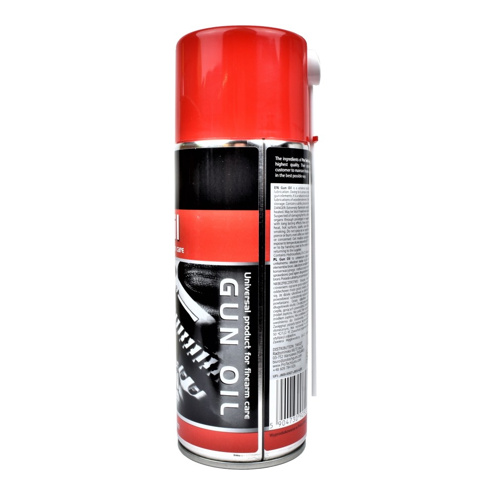 Aérosol Gun Oil vu de côté avec son tube prolongateur