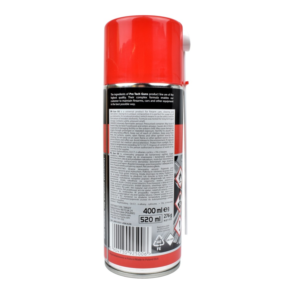 Dos de l’aérosol Gun Oil avec la notice et la mention 400 ml