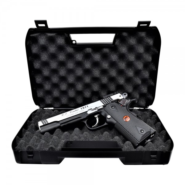 Bruni US Combat 1911 argent rangé dans sa mallette rigide garnie de mousse