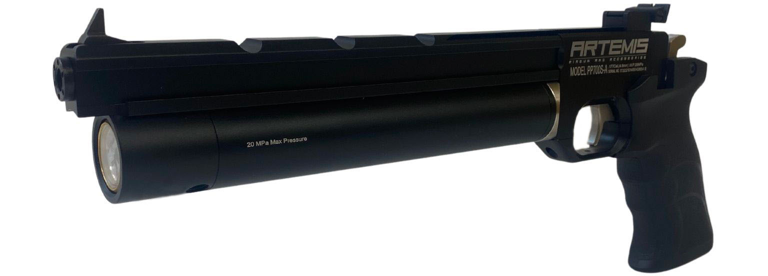 Artemis PP700S-A vu de trois quarts avant, manomètre au bout du réservoir marqué 20 MPa
