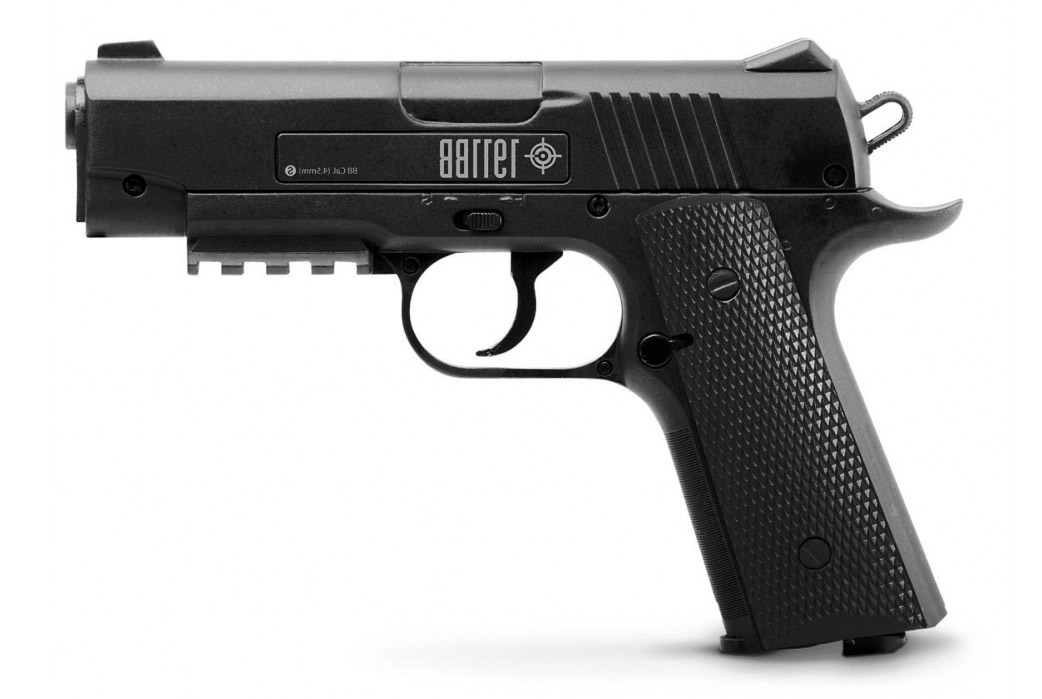 Pistolet CO2 Crosman 1911 BB noir, plaquettes de crosse quadrillées et rail sous le canon