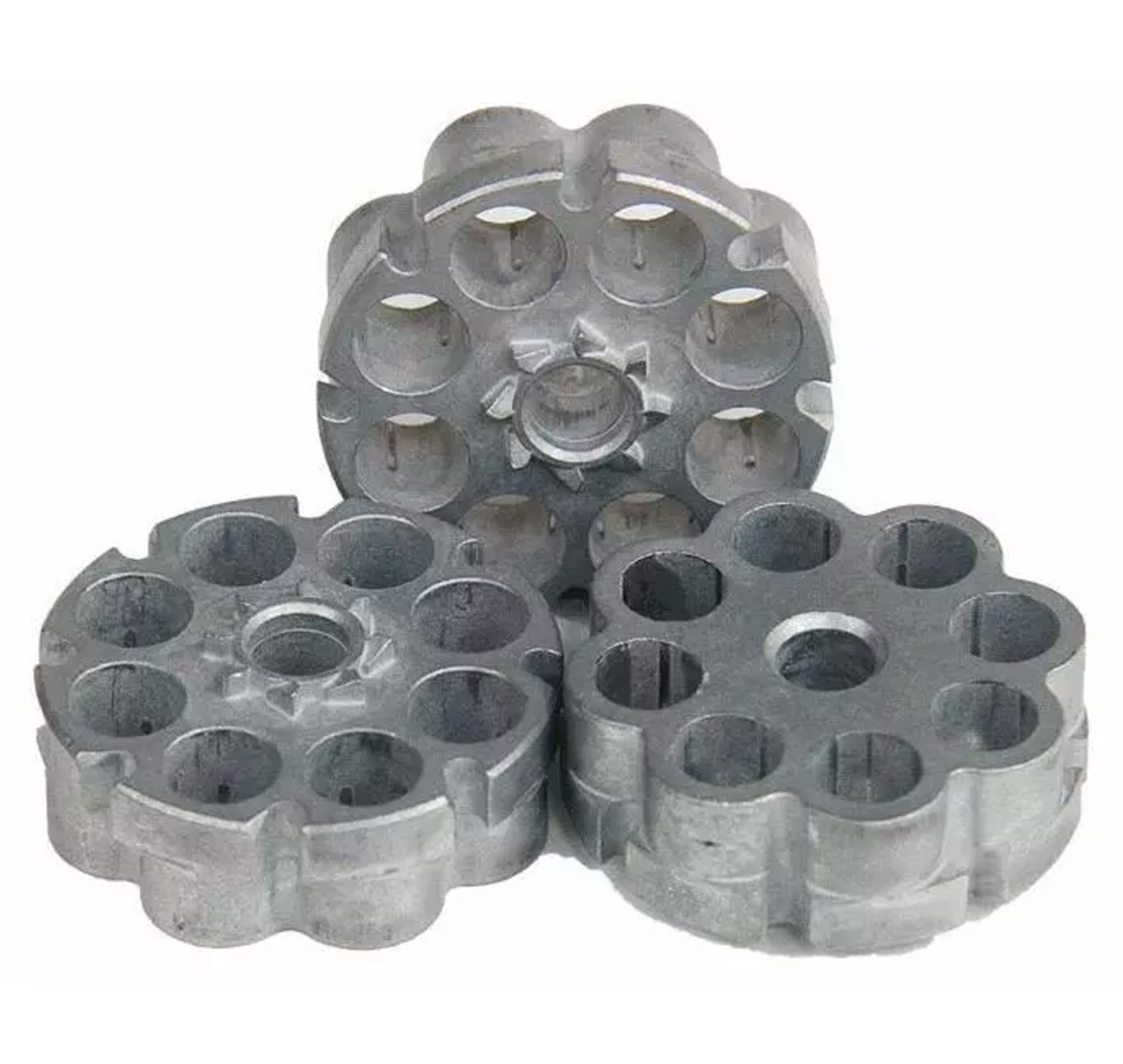 Trois barillets en métal gris à huit logements pour pistolet Walther CP88