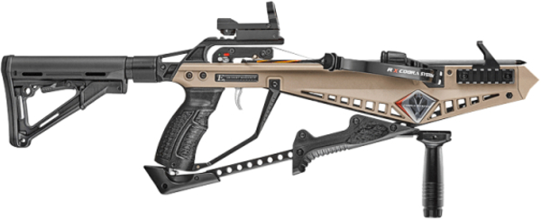 Arbalète Cobra RX Deluxe tan vue de profil, levier d’armement sous le fût et poignée verticale