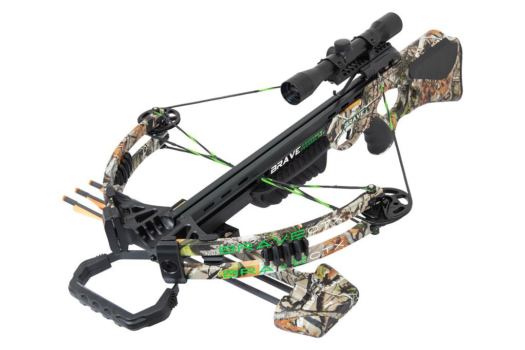 Arbalète à poulies Junxing Brave 360 camouflage avec lunette 4x32, étrier et carquois