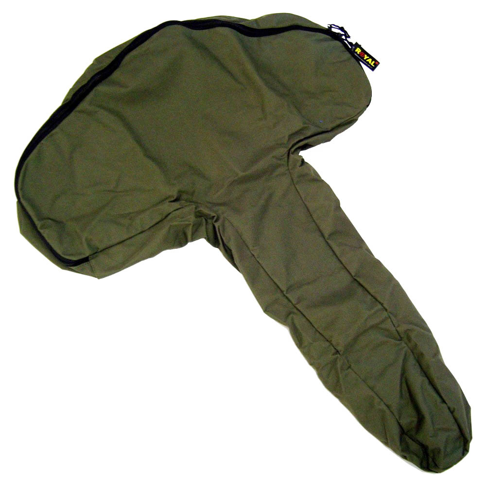 Housse d’arbalète en forme de T, tissu vert olive uni, glissière noire et étiquette Royal près du curseur