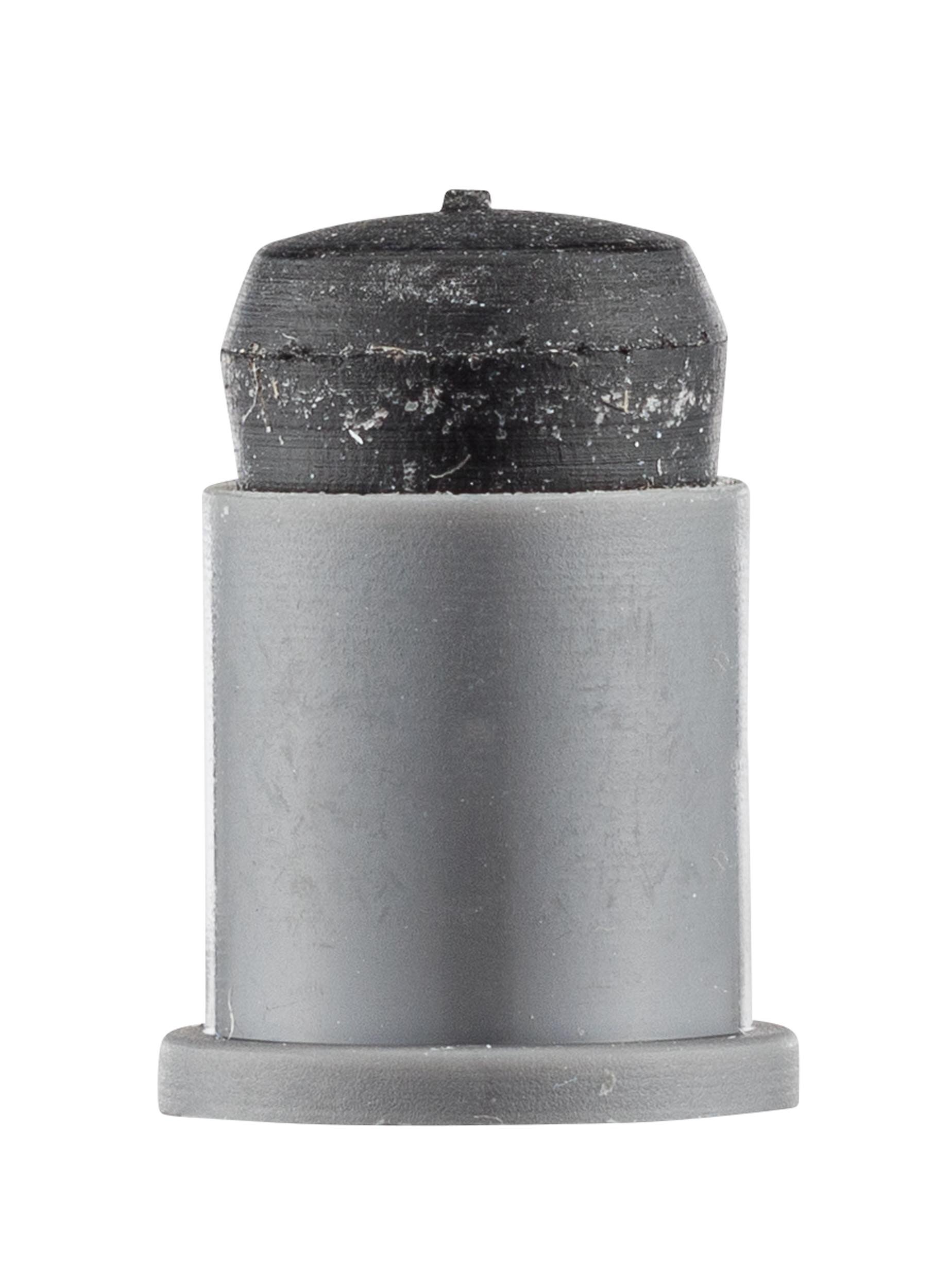 Cartouche Soft-Gomm debout : étui gris à bourrelet et projectile en gomme noire à tête arrondie